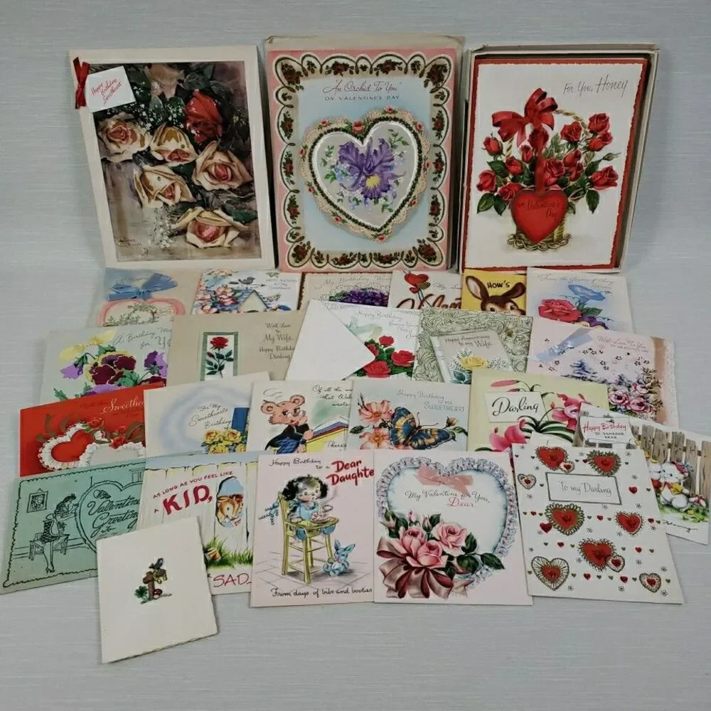 VTG Valentine Birthday Anniversary Cards 26 Used Norcross Gibson Hallmark MCM